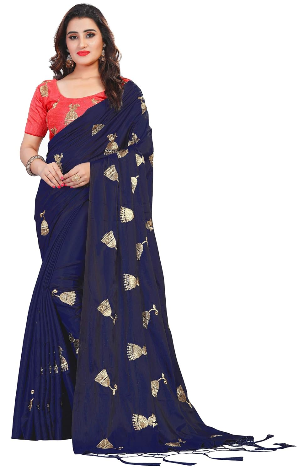 vastrang women's paper silk embroidered saree with tassels & blouse, 5459