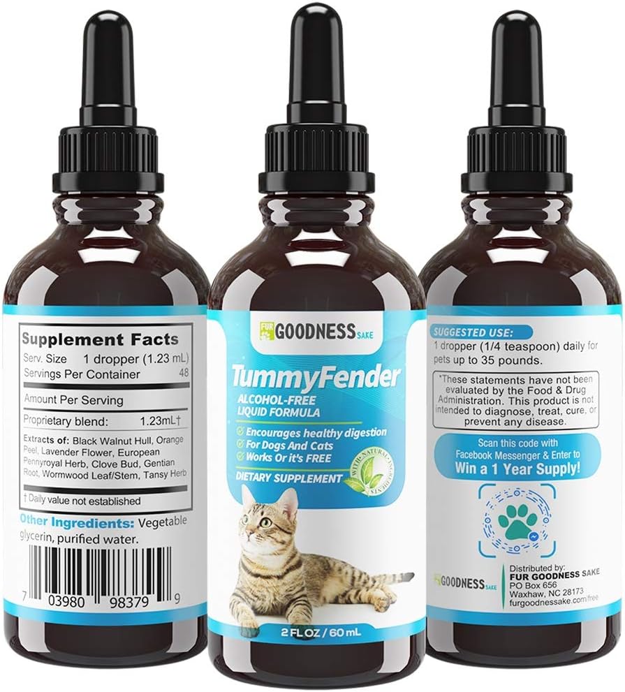 Fur Goodness Sake Liquid Cat Dewormer Herbal Dewormer for Cats, Dogs