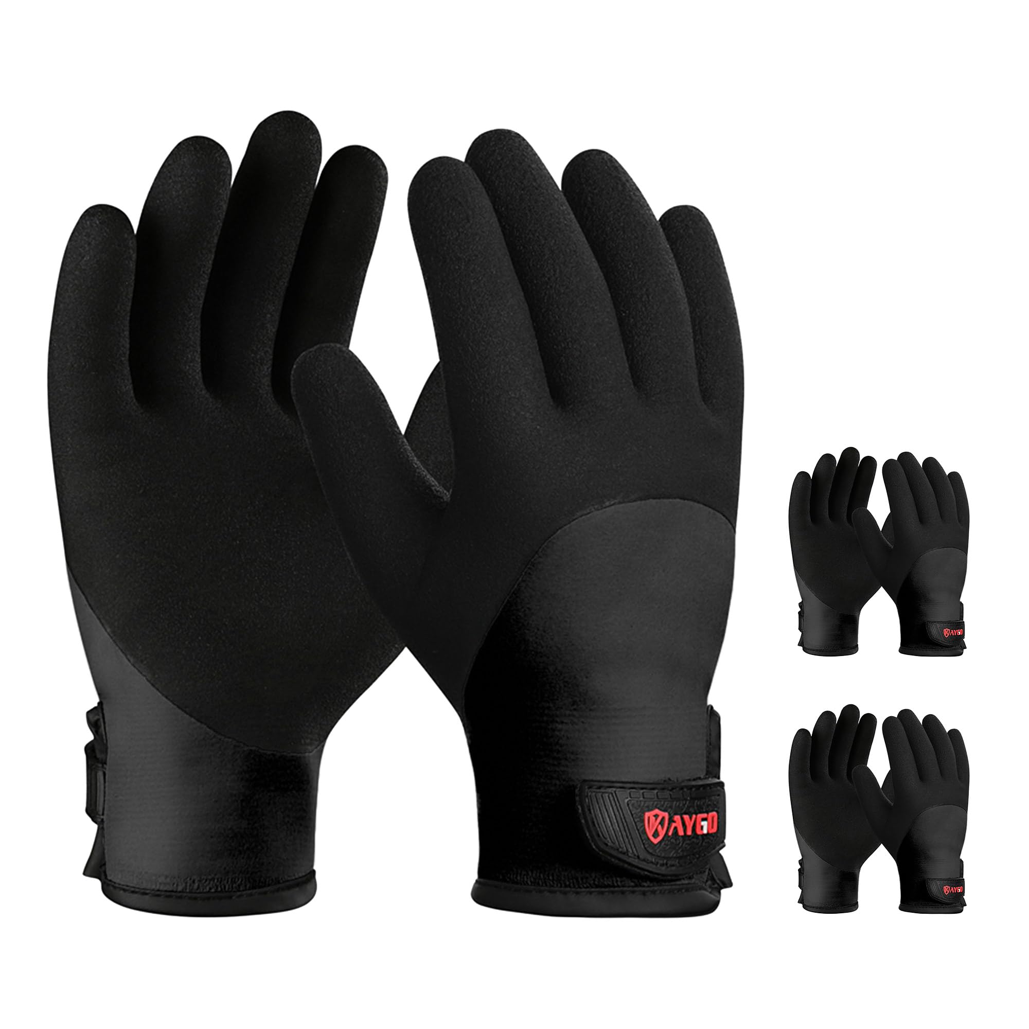 KAYGO Waterproof Thermal Work Gloves 3 Pairs, Full Hand Latex Coated, Insulated Liner for Freezer Cold Weather Fishing Winter Outdoor Work, KG140 (Full Black, X-Large)