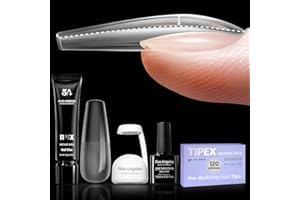 Five Angeles Tipex Instant Apex Nail Tips – Pre-Etched Acrylic Hard Gel Tips Kit for Flat Nails, Long Coffin Deep C Curve, Full Cover Press-On Nails for Beginners, UV Glue & LED Lamp Set