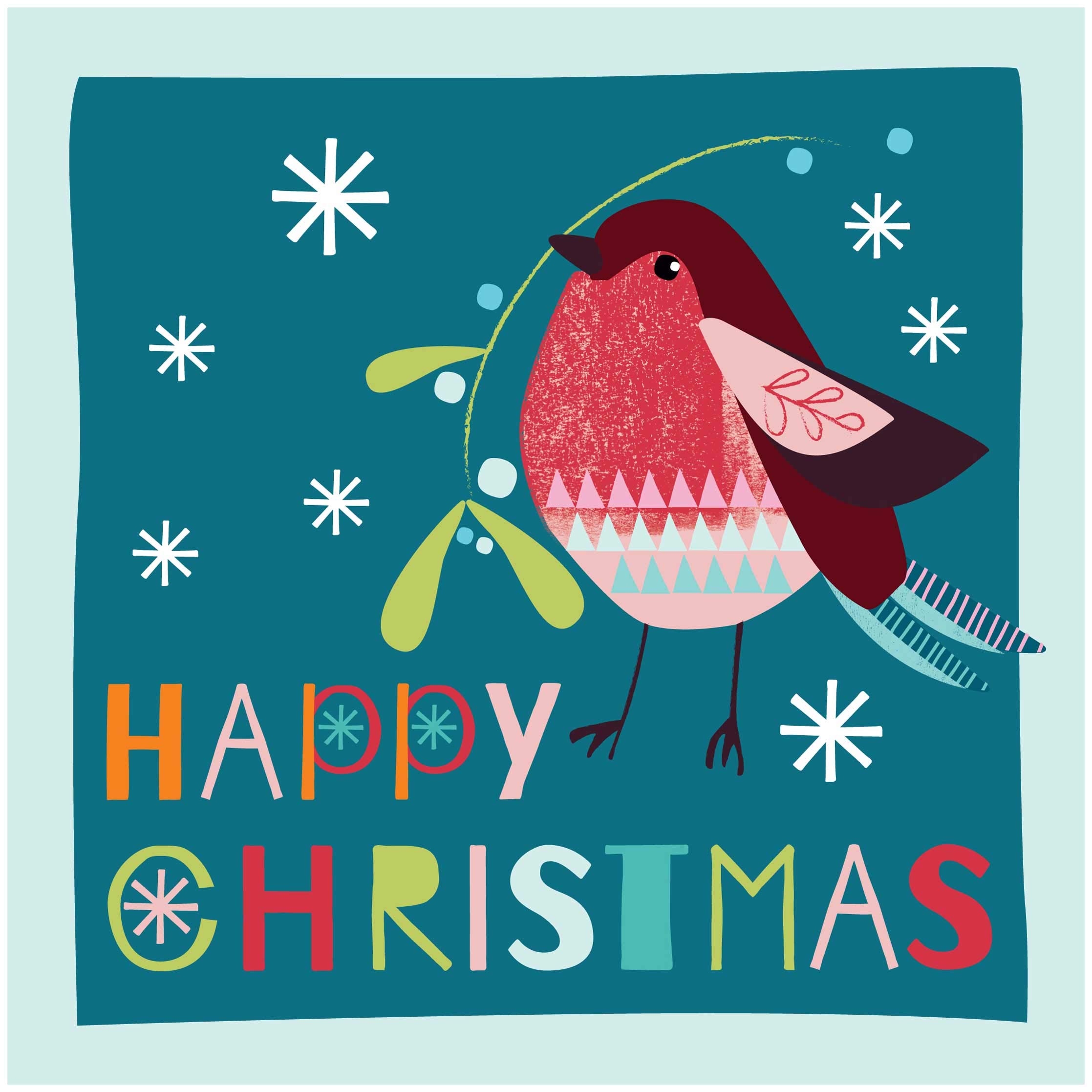 Christmas cards pack - Robin Happy Christmas, 10 Christmas cards 2025 with 10 white envelopes - Designed, printed and hand-packed in the UK, by Just Cards Direct