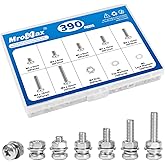 MroMax 390Pcs M4 Phillips Pan Head Machine Screws Kit with Nuts &amp; Washers | M4 x 5/6/8/10/12/16/20mm, 304 Stainless Steel Fully Threaded Bolts for Furniture, 3D Printers, Electronics, DIY