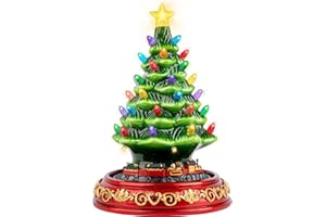CANDIESLIFE Animated Musical Christmas Decorations with Rotating Train - 10.5" Lighted Up Ceramic Christmas Tree with 38 Multicolored Lights for Xmas Decor Gift, Tabletop Decorative Christmas Ornaments