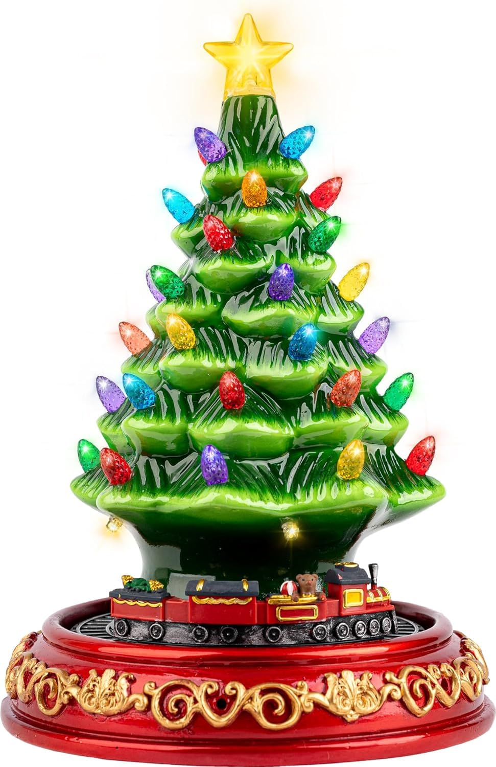 Photo 1 of Animated Musical Christmas Decorations with Rotating Train - 10.5" Lighted Up Ceramic Christmas Tree with 38 Multicolored Lights for Xmas Decor Gift, Tabletop Decorative Christmas Ornaments