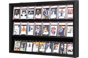 Temgee 24 Baseball Card Display Case - Lockable Sports Graded Card Display Case Wall Mount with UV Protection Acrylic Door for Baseball Basketball Football Hockey Trading Card Collection