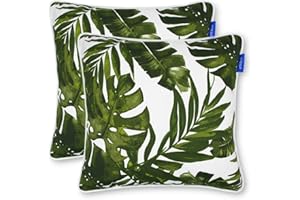 INFBLUE Patio Outdoor/Indoor Decorative Throw Pillow Water Repellent Set of 2 Square Pillow for Patio Garden Funiture (18" x 18", Green Leaves)