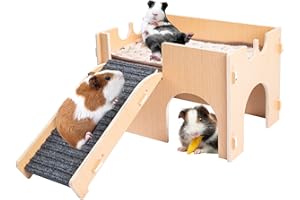 BESNEW Guinea Pig Hideout,Wooden Guinea Pig Castle with Stairs,Small Animal Houses Habitats for Guinea Pigs Hamsters Bunny Chinchillas Hedgehogs 15L x 10W x 10H in