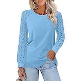 Minetom Womens Lace Tops Long Sleeve Shirts Casual Dressy Blouses Trendy Fall Fashion Outfits Clothes