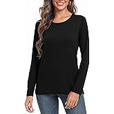 PRIMODA Women's Crew Neck Long Sleeve Shirts Basic Loose Fit Layering Tops
