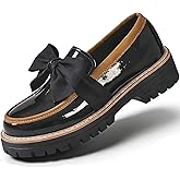 Women's Patent Leather Bowknot Chunky Platform Loafers Elegant Round ToeThick Sole Non-Slip Lug Sole Casual Dress Shoes for Office Business Work Everyday Wear
