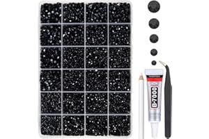 qiipii Pure Black Jelly Resin Flatback Rhinestones w B7000 Glue for Bedazzling Crafting 2-6mm Flatback Gems Diamonds Bedazzle