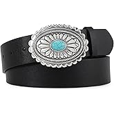 XZQTIVE Women Western Leather Belt Vintage Country Belts For Cowgirl Jeans Dresses Ladies Concho Belt With Turquoise Buckle