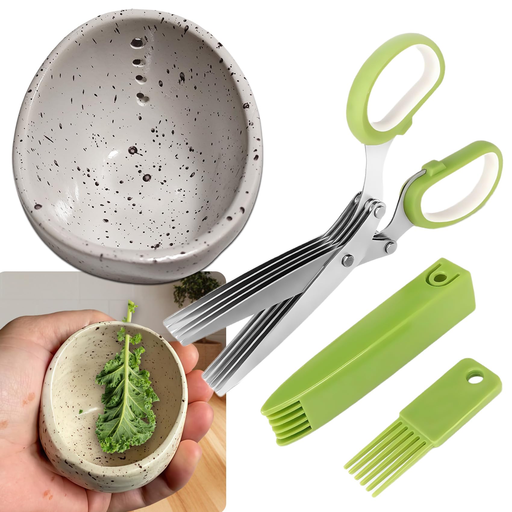 Photo 1 of 2025 Latest Herb Stripper Pottery Bowl Cutter Tool: Stripping Ceramic Fresh Herbs Kale Striper Cilantro Cutting Razor Gifts Herbalists Peeler Shredder Chopper Clay Copper Small Cup (White)