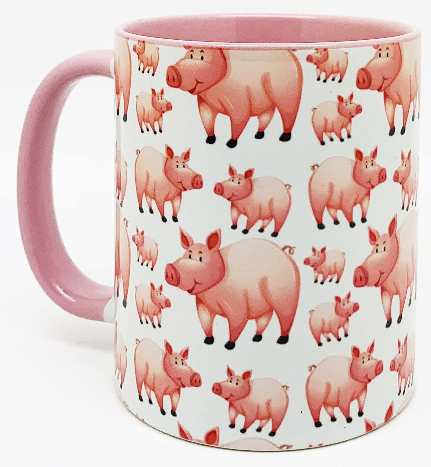 Half a Donkey The Happy Pig Mug with Pink Glazed Handle and Inner