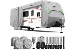 Jack Boss RV Cover, 7 Layers Waterproof Camper Cover with Tongue Jack Cover, Windproof Travel Trailer Cover with Gutter Cover, Fit for 30-33ft