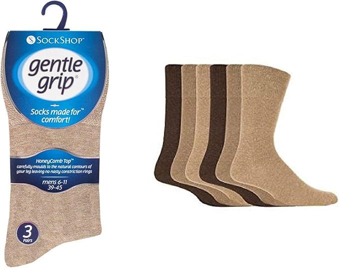 6 Pairs mens gentle grip no elastic socks 611 uk, 3945 eur Assorted