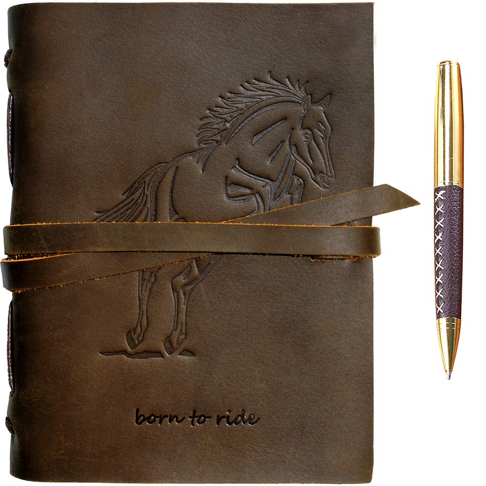 Sovereign-Gear Leather Bound Journal for Men and Women, Handmade Gift Set with Horse Embossed Journal and Stylish Pen, Vintage and Classic, Notebook, Sketchbook, Planner and Diary (300 Pages) (8x6)