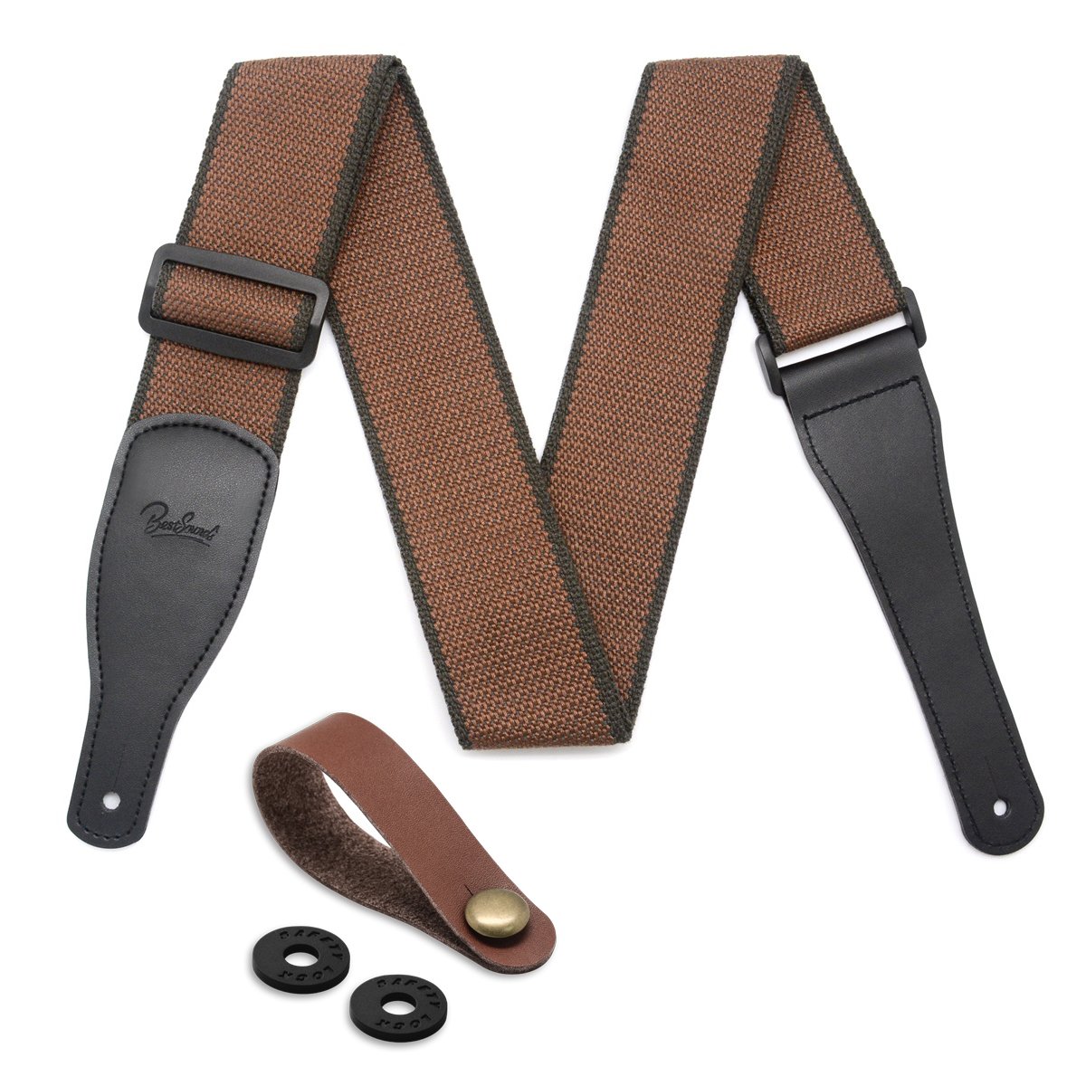 Guitar Strap 100 Soft Cotton & Genuine Leather Ends Guitar Shoulder