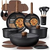 CAROTE 21pcs Pots and Pans Set Non Stick, Detachable Handle Cookware, Black | Induction Compatible, Dishwasher &amp; Oven Safe, Space Saving, for Camping/RV/Traveling, Kitchen Cooking Set, House Warming Gift