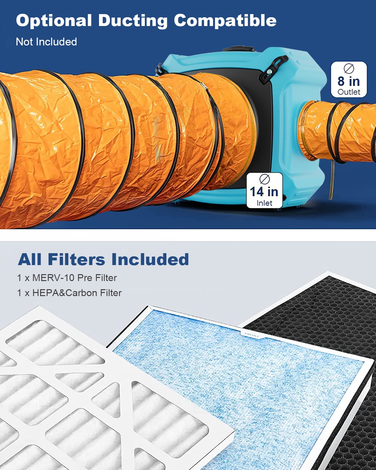 ALORAIR PureAiro HEPA Max 870 Air Scrubber 3-Stage Filtration,Negative Machine Air Scrubber | Professional Water Damage Restoration for Air Cleaner | up to 550 CFM