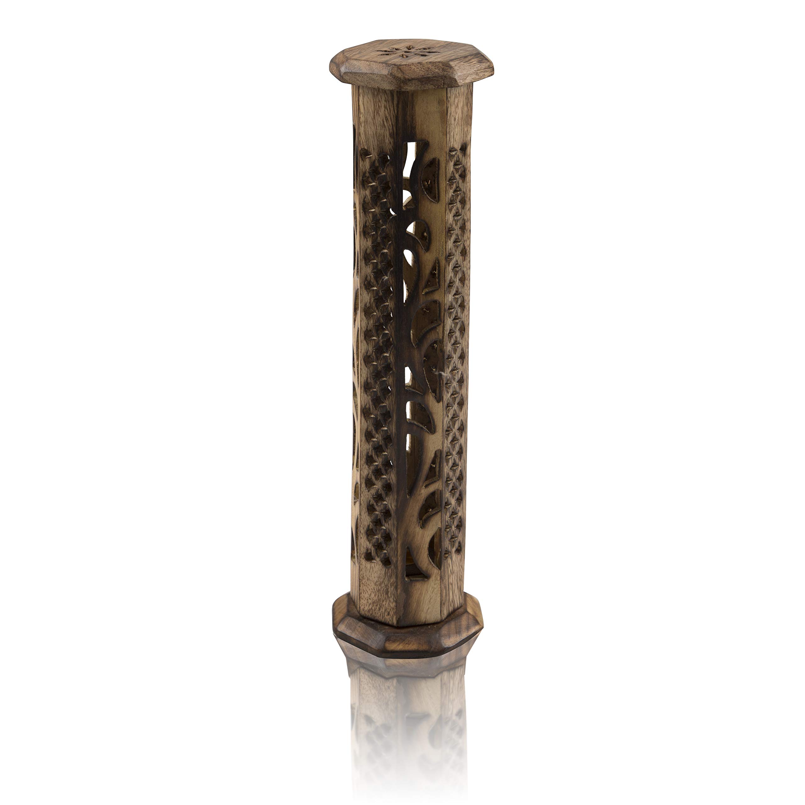 Wooden Incense Stick & Cone Burner Holder Tower Large Organic Eco Friendly Ash Catcher Agarbatti Holder Rustic Style Hand Carved For Meditation Aromatherapy Home Fragrance Products (Antique)