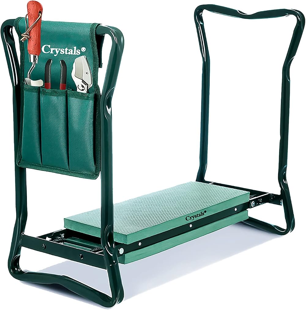Crystals Heavy Duty Garden Kneeler Stool with Foam Pad & Tool Bag