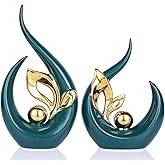 DOVDOV Green Office Decorative Ceramic Statue Set of 2, Dining Room Table Decorations, Green Modern Home Decor for Living Room, Console, Desk Center, Entrance Table Decorations