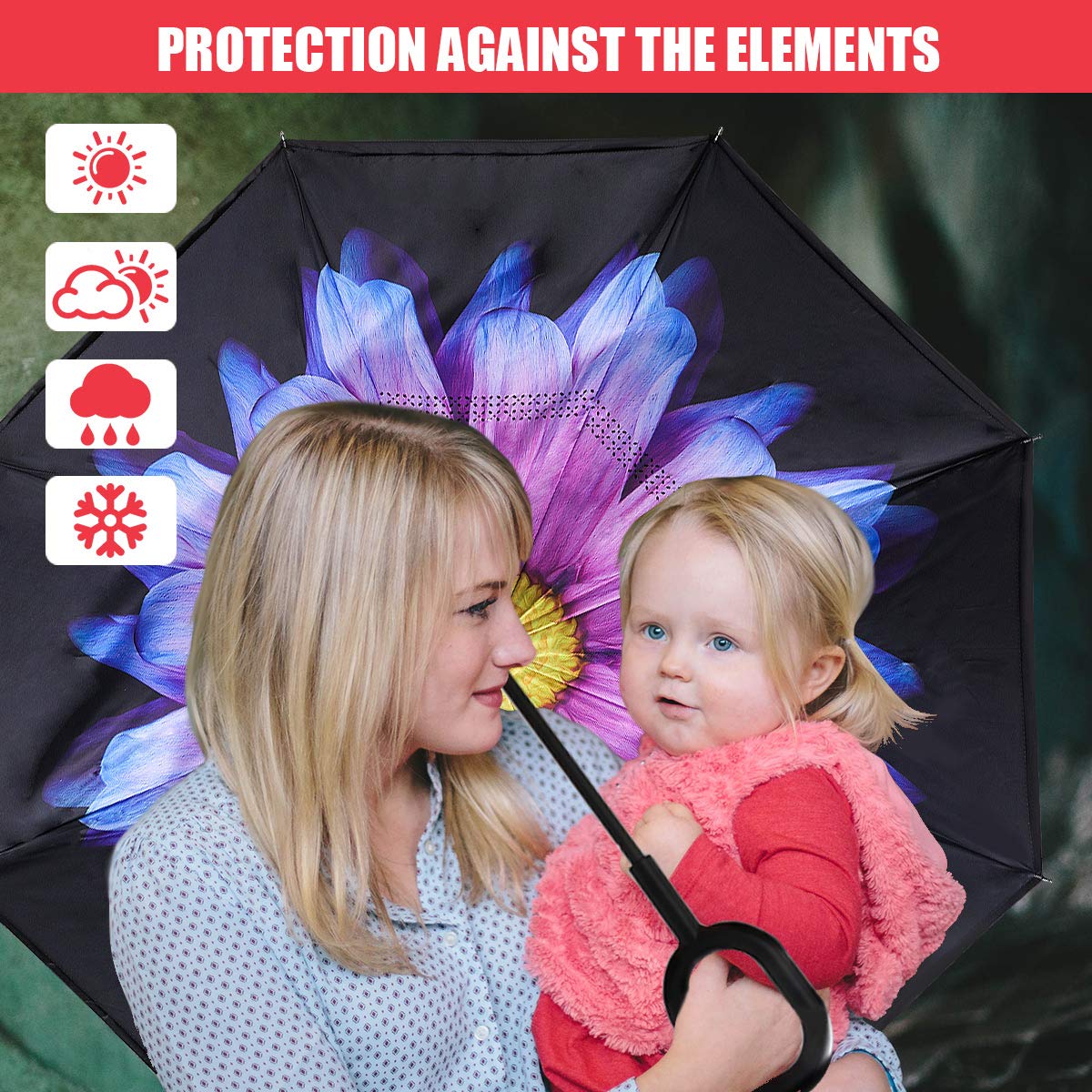 Monstleo Inverted Umbrella Double Layer Cars Reversible Umbrella,Windproof UV Protection Big Straight Umbrella for Car Rain Outdoor With C-Shaped Handle and Carrying Bag