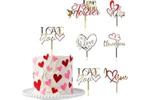 FURIMUK 6 Pcs Love Heart Cake Topper Cake Decoration for Valentine's Day Wedding Mother's Day, Acrylic Gold Cupcake Topper Picks Love You Letter Cake Topper for Party Cake Desserts Decor Supplies