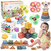 YHHYTOY 6-in-1 Montessori Baby Toys 0-6 6-12 Months, Infant Teething Toys Soft Stacking Blocks Rings Shape Sorter Sensory Fidget Spinners for Toddler 1-3, First Baby Gift Set for 6 Month Old Girl Boy