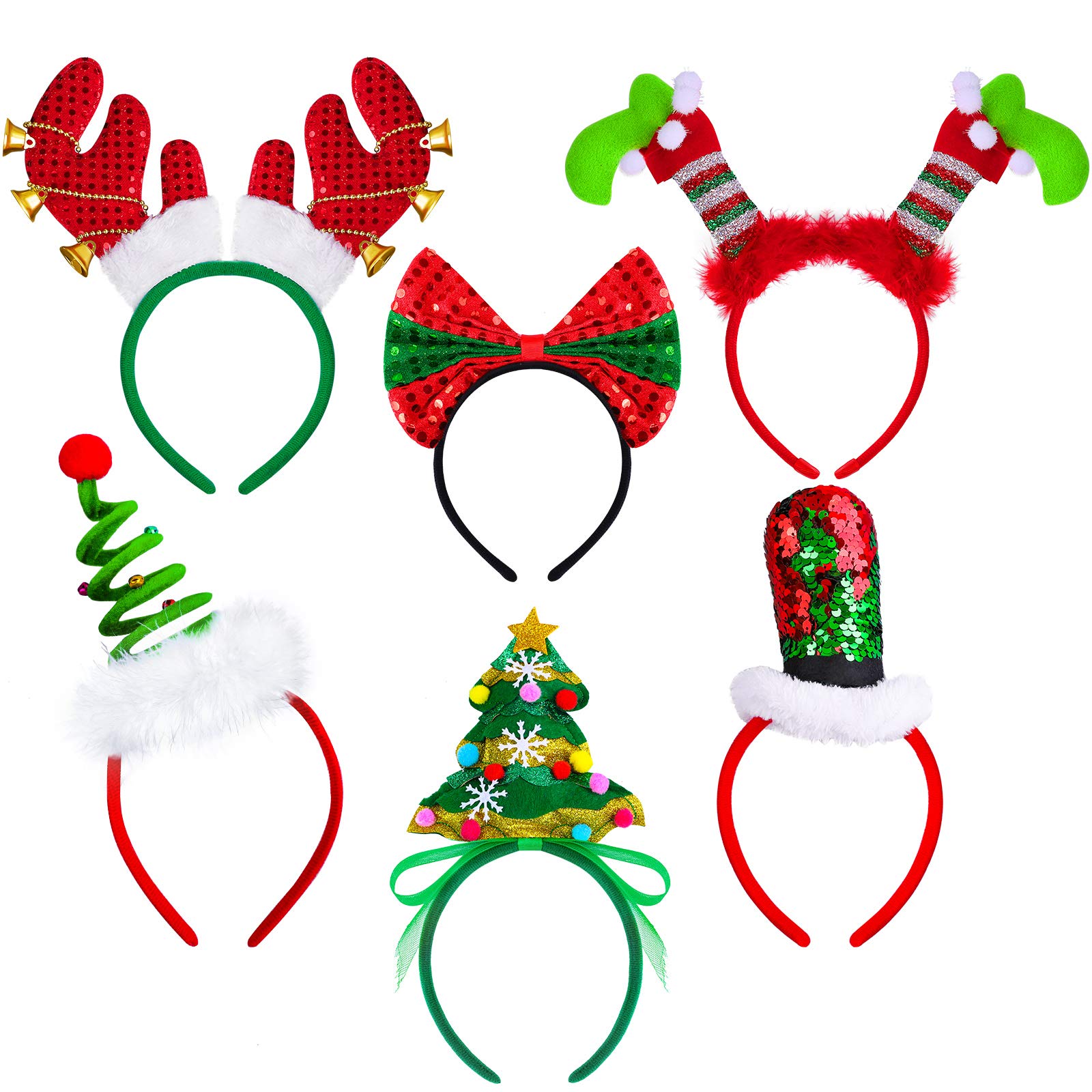 Aneco 6 Pack Christmas Headband Elves Leg Headband Tree Hats Costume Creative Headwear Accessory, Assorted Styles