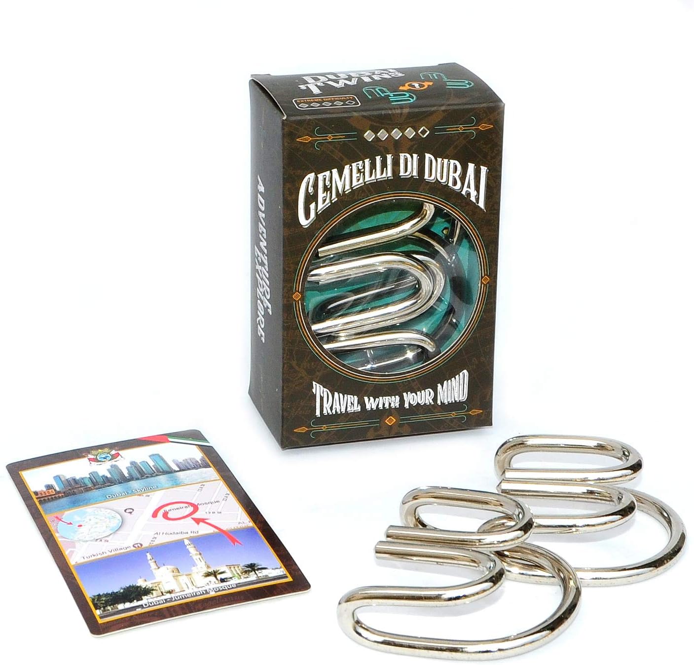 Logica Puzzles Art. Dubai Twins - Metal Brain Teaser - Difficulty 4/6 Extreme - Travellers Collection, Medium