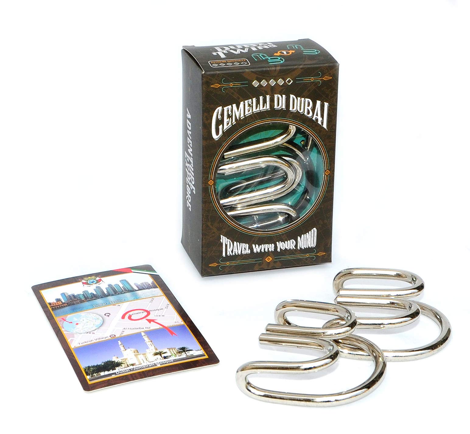 Logica Puzzles Art. Dubai Twins - Metal Brain Teaser - Difficulty 4/6 Extreme - Travellers Collection