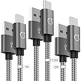 Gritin Cavo USB C [3 Pezzi: 1m, 1.5m, 2m] Nylon Intrecciato Cavo USB Tipo C per Samsung Galaxy S9/S8+, Note 8, Nintendo Switch, Sony Xperia XZ, HTC 10/U11, OnePlus 5T, Huawei P9 e pi (Grigio)