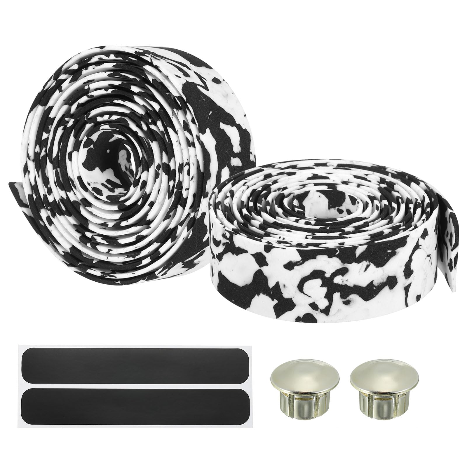 PATIKIL Bike Handlebar Tape, 2 Pack EVA Camouflage Handle Grip Wraps Non-Slip Bicycle Bar Tape with Black End Plugs for Racing Bicycles Road Bicycle, Black White