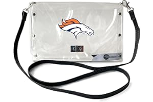 LANEIGE Littlearth NFL Denver Broncos Clear Envelope Purse with Black Fashion Strap, Team Color, 10" x 6.5" x 0.5"