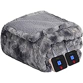 Westinghouse Electric Blanket Queen, Faux Fur Heated Blanket with 10 Heating Levels & 1-12 Hours Auto Off, Soft Cozy Sherpa Heated Blanket Washable Blanket (84" x 90" Queen Size, Grey)