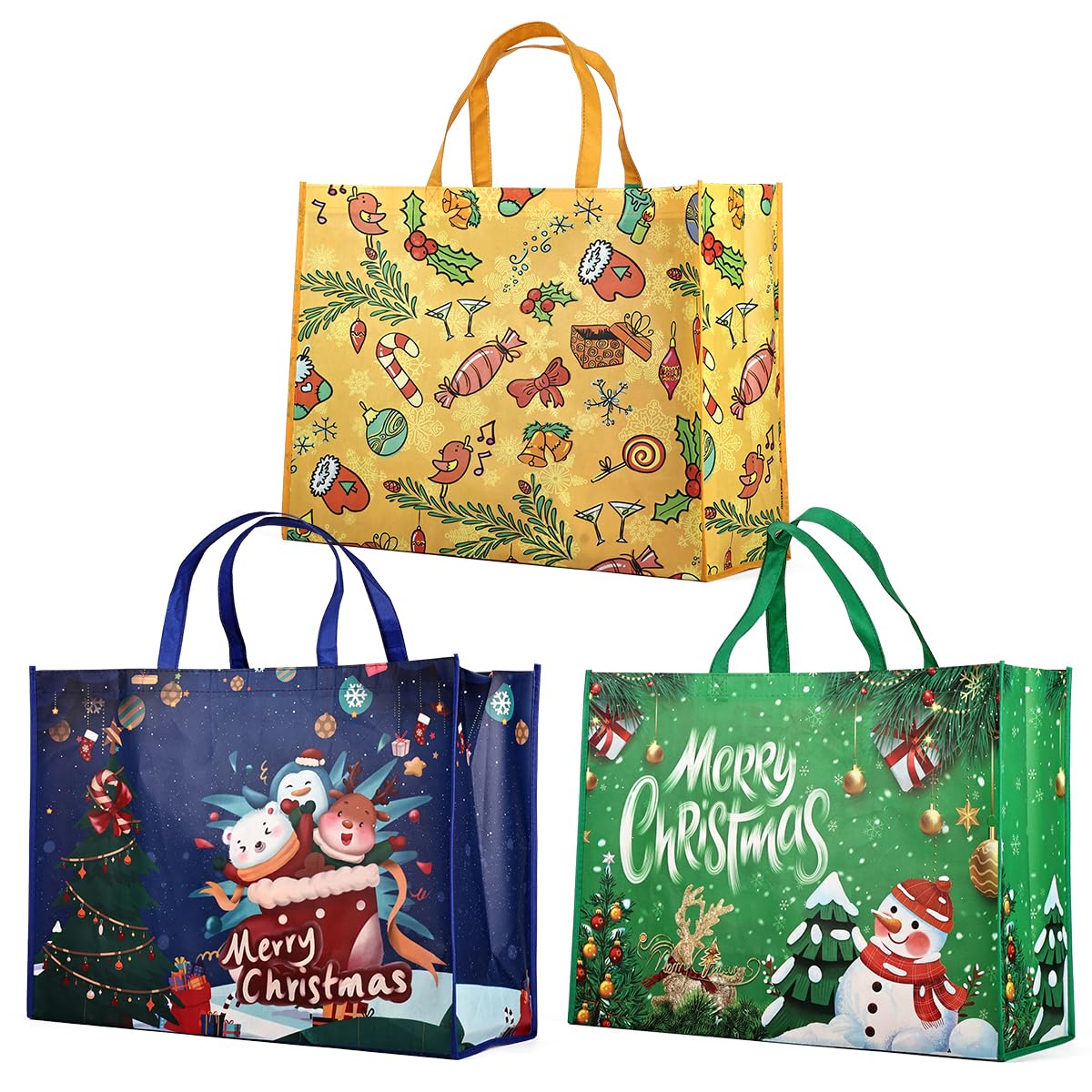 3PCs Giant Bags, Heavy Duty Treat Totes with Handles, Non-Woven Sewing Bags for Gifts Wrapping, Xmas Party Supplies