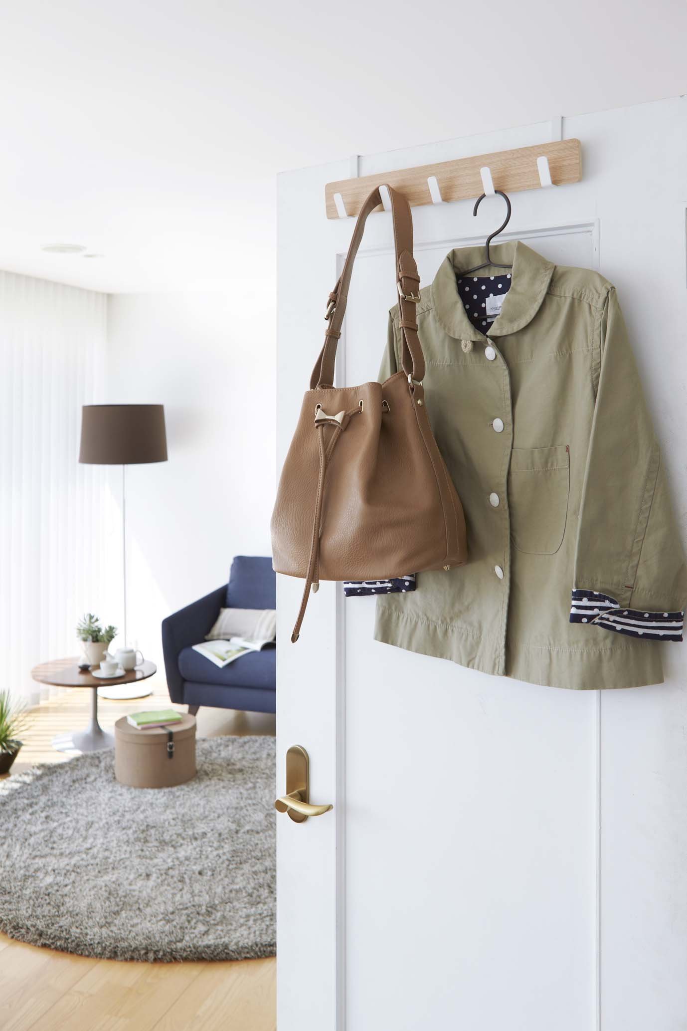 Yamazaki Home Ply Over The Door Hooks - Hanging Coat Rack, Beige, Small