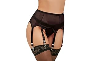 ohyeah Women Garter Belt for Thigh Highs Stocking Sexy Mesh Plus Size Suspender with 6 Straps Metal Clips XS-4XL