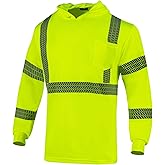 VENDACE Safety Reflective High Visibility Long Sleeve Shirts with Hood Class 3 Hi Vis Construction Breathable Work Shirts