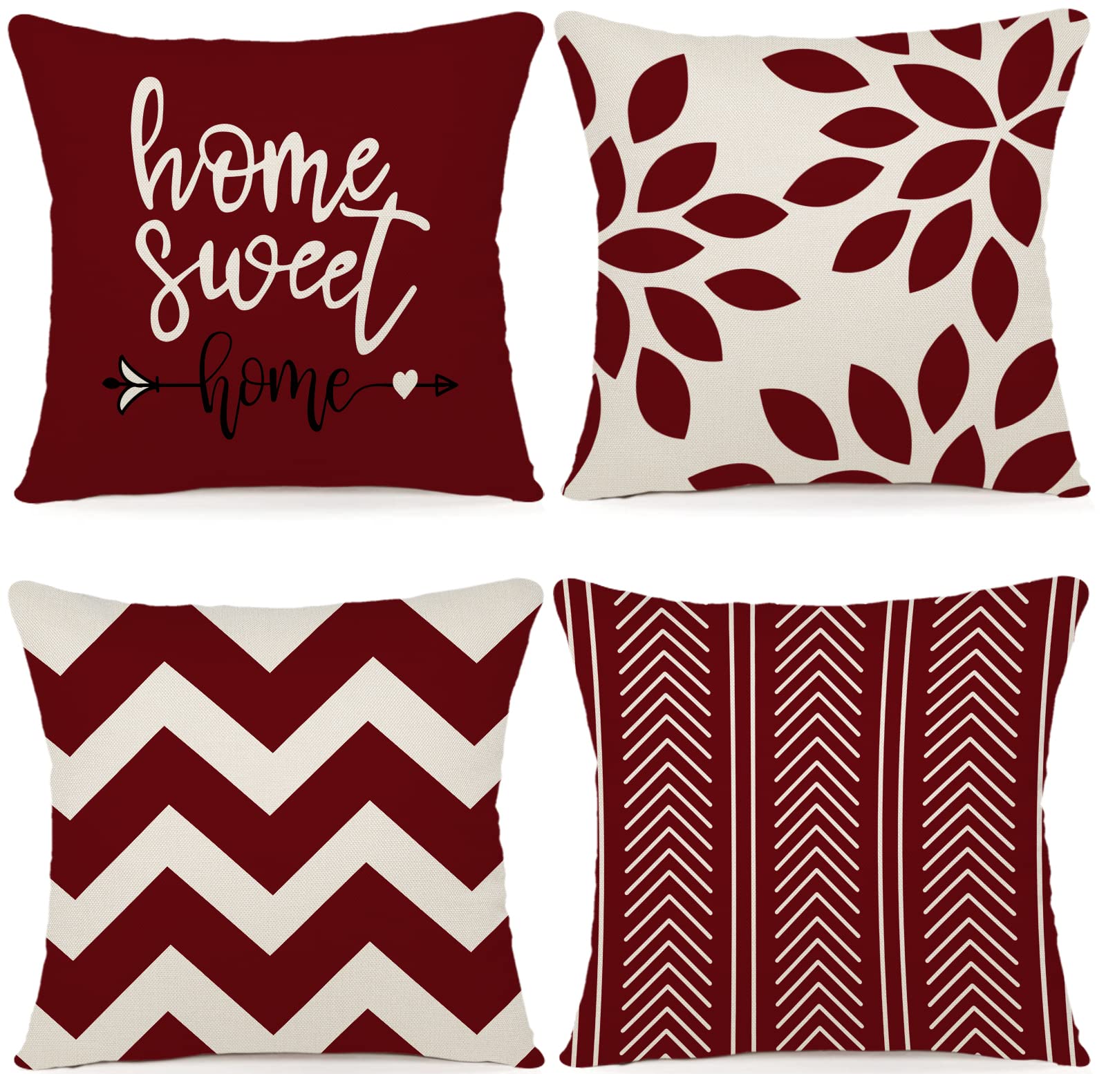 ZWJD Cushion Cover 60 x 60 cm, Set of 4 Decorative Outdoor Cushion Covers, Linen Decorative Cushion for Bedroom, Sofa, Chair, Bed, Garden (60 x 60 cm, Burgundy) — image 1