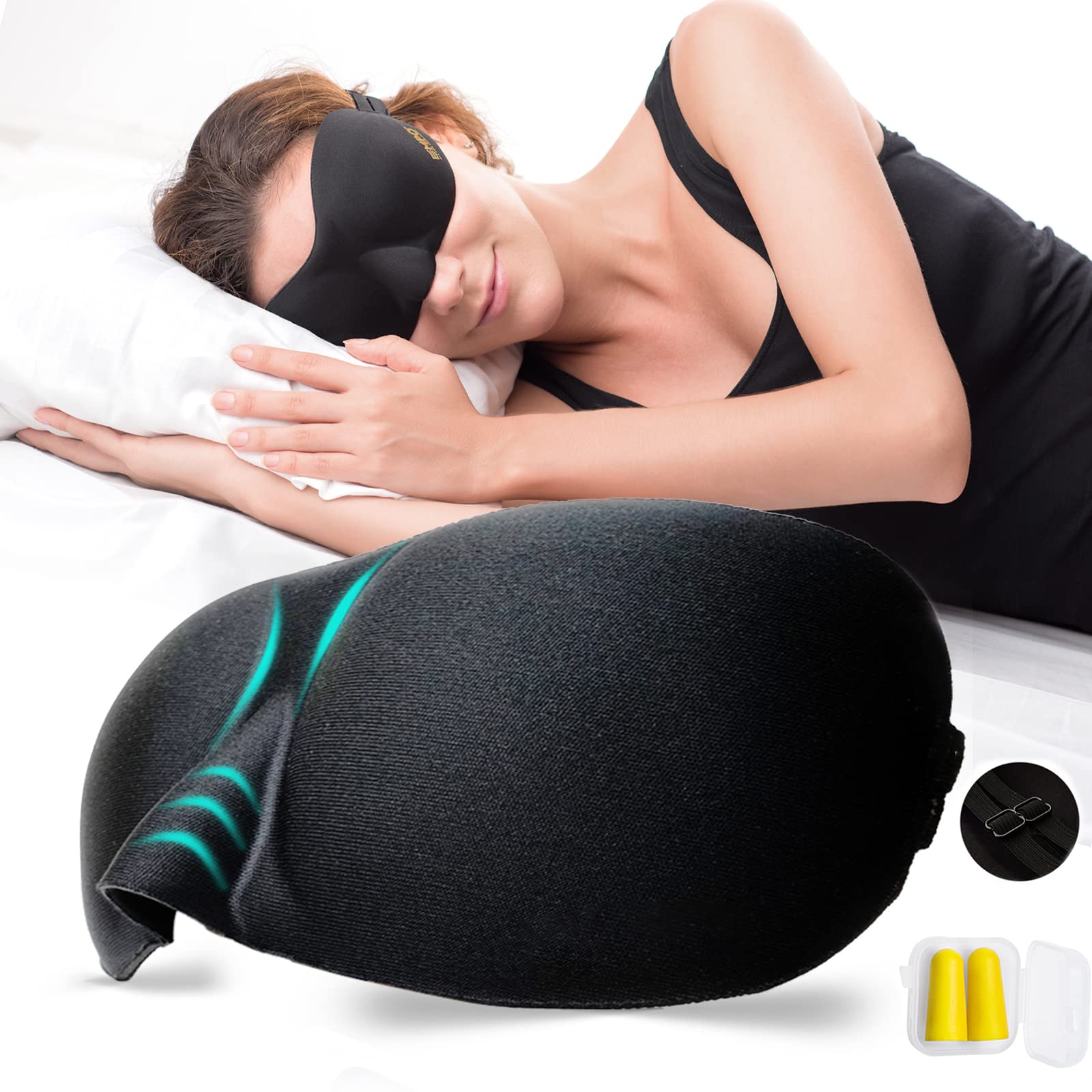 EMPO Eye Mask/Sleep Mask 3D Soft Memory Foam Contoured with Free Ear Plugs, Better Than Silk, Sleep Deeply Anywhere Anytime - Two SoftMAX Adjustable Straps to Fit All Head Sizes