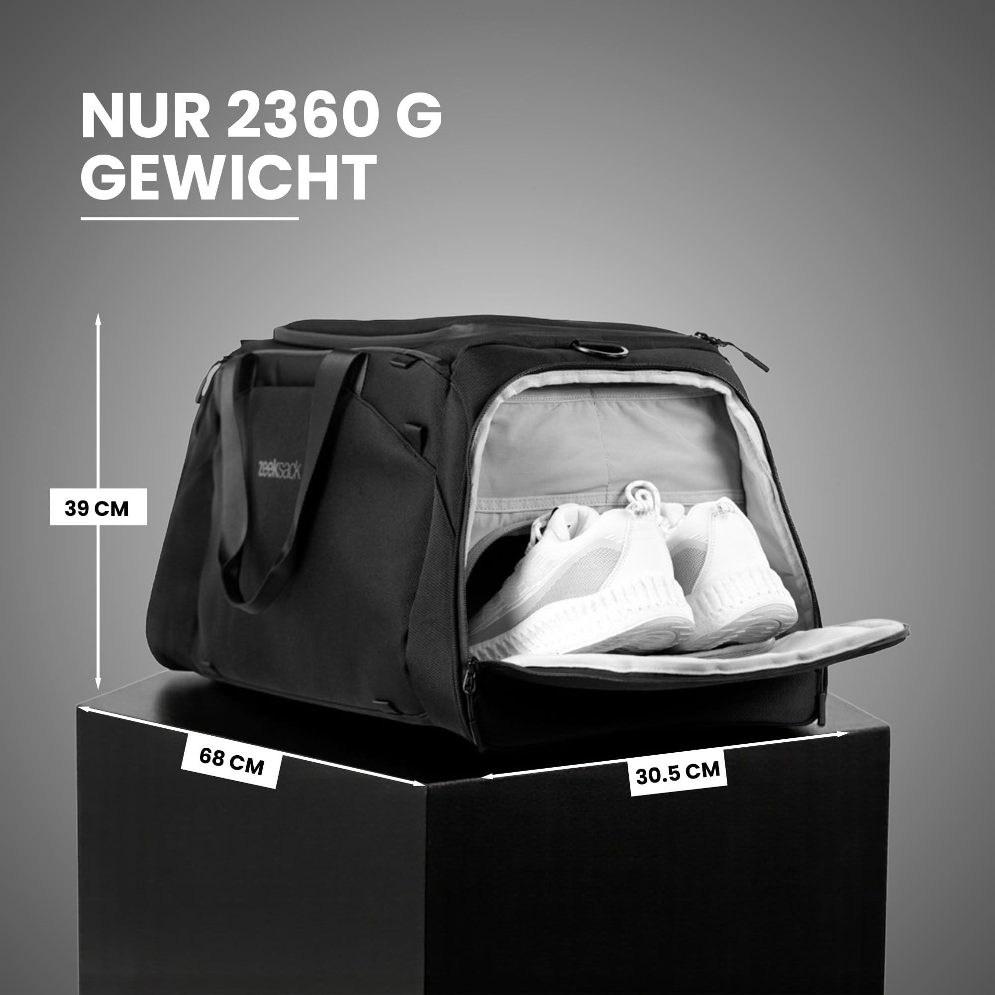 Zeeksack The Weekender 50L, Schwarz - Sport- & Reisetasche mit Schuhfach 2