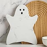 Reallnaive Ghost Marble Cheese Board Charcuterie Cutting Tray Halloween Ghost Marble Serving Decorative for Decoration Charcuterie Kitchen (White)