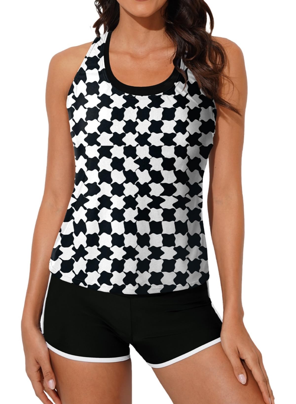 Photo 1 of Aleumdr Womens Tankini Swimsuits Athletic 1 Piece  Bathing Suit Tank Top Black Printed size  Medium