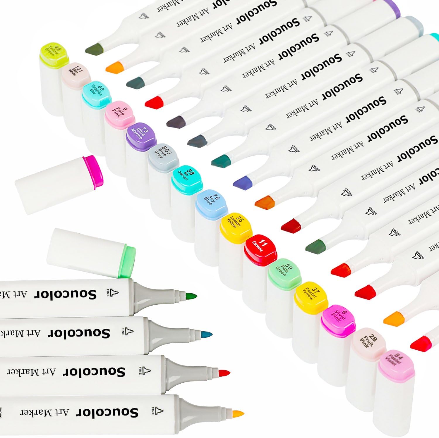 Soucolor 72 Colors Dual Tip Art Sketch Twin Marker Pens Highlighters