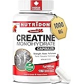Nutridom Creatine Monohydrate Capsules - 100% Creatine Monohydrate 1000 mg x 180 Capsules (3-5 g per Serving) Muscle Growth, 