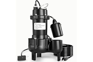 LANCHEZ 1HP 6600 GPH Submersible Sewage Pump, Heavy Duty Cast Iron Effluent Pump with Automatic Tethered Float Switch, Sump P