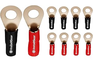 InstallGear 10 Gauge AWG Tinned Pure Copper Lugs Ring Terminals Connectors (10 Pack - 5 Positive/5 Negative) | Electrical Connectors, Heat Shrink Wire Connectors for 10 Gauge Wire
